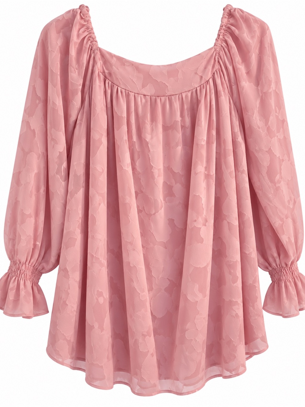 Women's Pink Textured Peasant Blouse